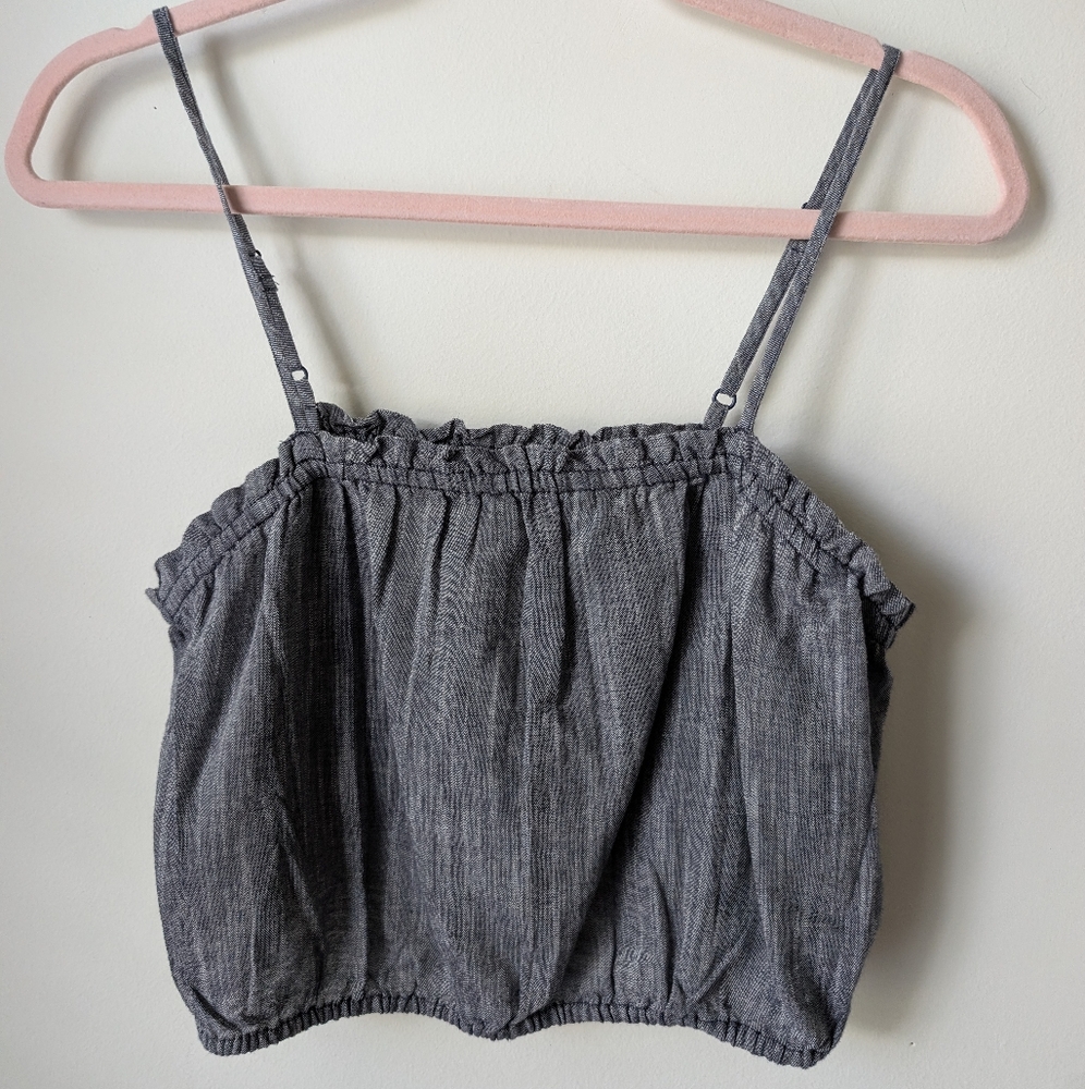 Aerie Chambray Cotton Ruffle Crop Top Size Medium - Picture 2 of 4